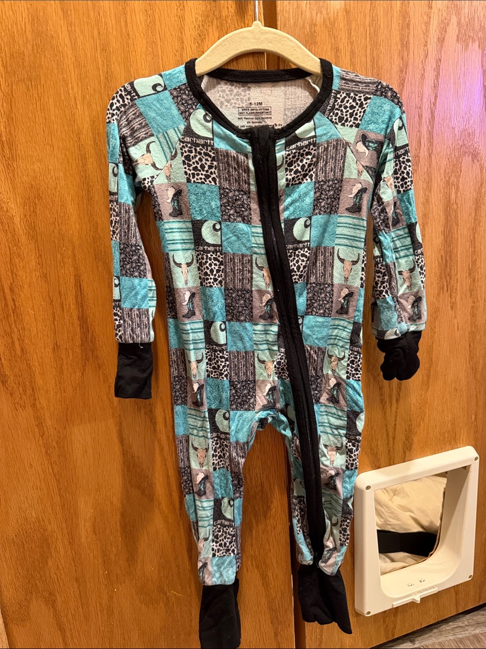 Carhartt Teal and Black Patchwork Sleeper Footed One-Piece